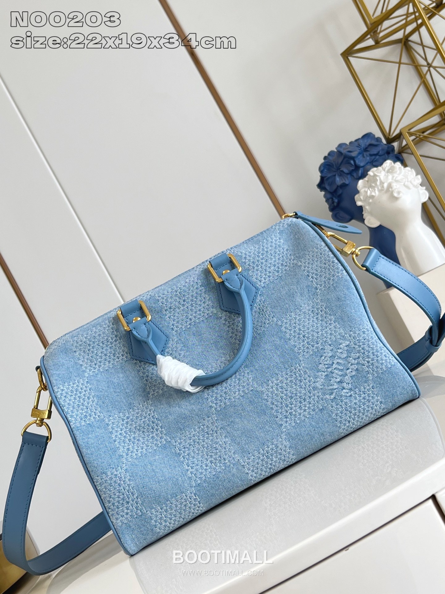 Louis Vuitton Speedy 30 Bandoulière Damier Denim Canvas Boston Bag with Strap Detail 루이비통 스피디 30 반둘리에 다미에 데님 캔버스 보스턴백 스트랩 N00203 34cm 6