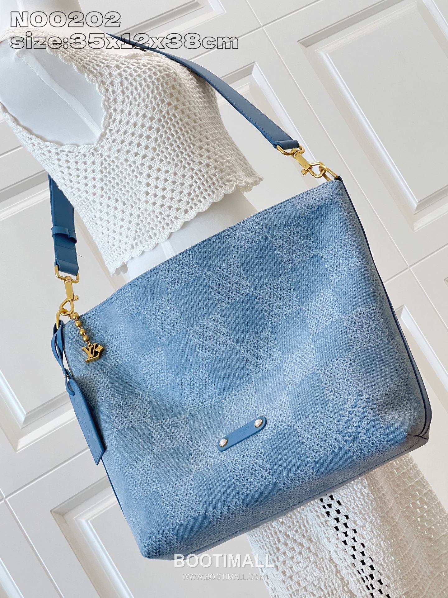 Louis Vuitton Speedy 30 Bandoulière Damier Denim Canvas Boston Bag with Strap Detail 루이비통 스피디 30 반둘리에 다미에 데님 캔버스 보스턴백 스트랩 N00203 34cm 12