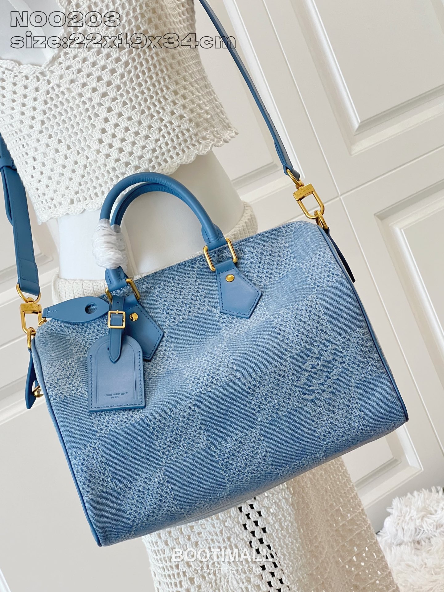 Louis Vuitton Speedy 30 Bandoulière Damier Denim Canvas Boston Bag with Strap Detail 루이비통 스피디 30 반둘리에 다미에 데님 캔버스 보스턴백 스트랩 N00203 34cm 13