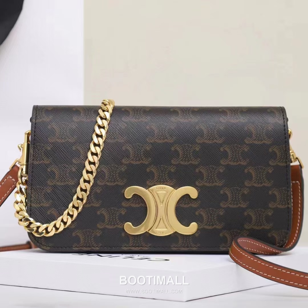 Celine Triomphe Canvas Cowhide Leather Crossbody Shoulder Bag with Dual Strap Detail 셀린느 트리옹프 캔버스 카우하이드 크로스바디 숄더백 듀얼스트랩 10L972 20.5cm 6