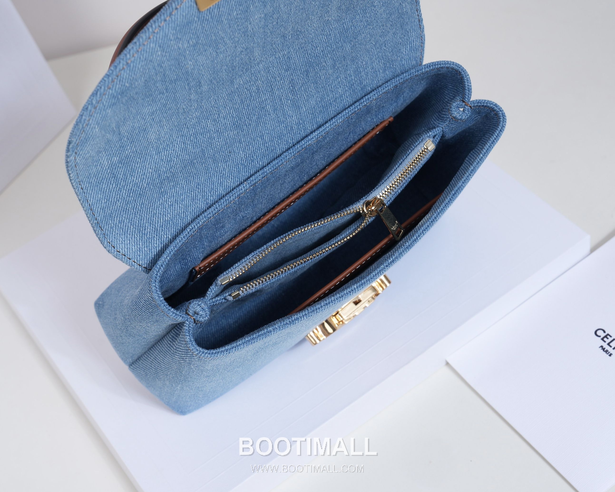 Celine Triomphe Denim Canvas Cowhide Crossbody Bag with Button Lock Detail 셀린느 트리옹프 데님 캔버스 카우하이드 크로스백 버튼락 118112 20.5cm 11