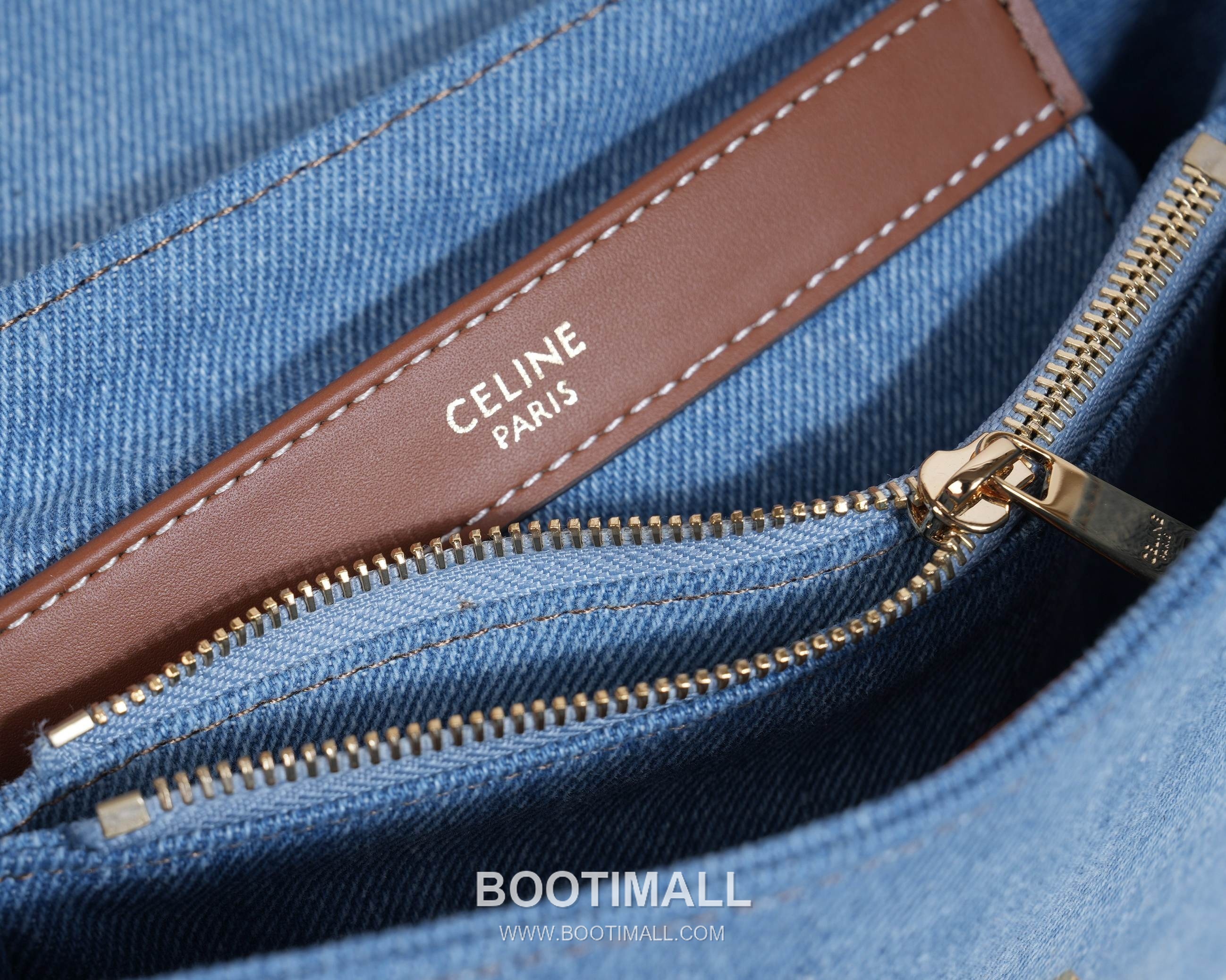 Celine Triomphe Denim Canvas Cowhide Crossbody Bag with Button Lock Detail 셀린느 트리옹프 데님 캔버스 카우하이드 크로스백 버튼락 118112 20.5cm 12