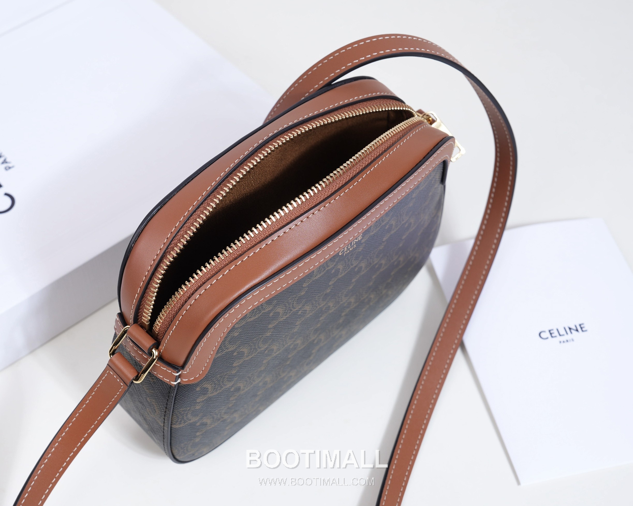 Celine Monogram Canvas Cowhide Leather Crossbody Bag with Leather Trim Detail 셀린느 모노그램 캔버스 카우하이드 크로스백 레더트림 191522 20cm 8