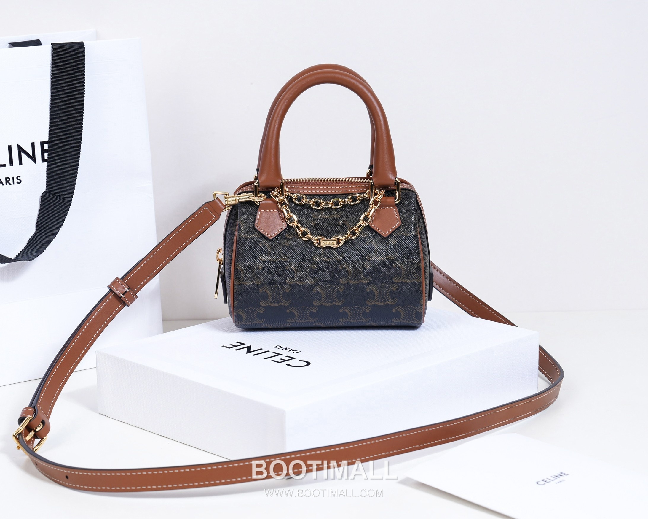 Celine Monogram Canvas Cowhide Leather Mini Crossbody Bag with Leather Trim Detail 셀린느 모노그램 캔버스 카우하이드 미니 크로스백 레더트림 195112 14cm 1