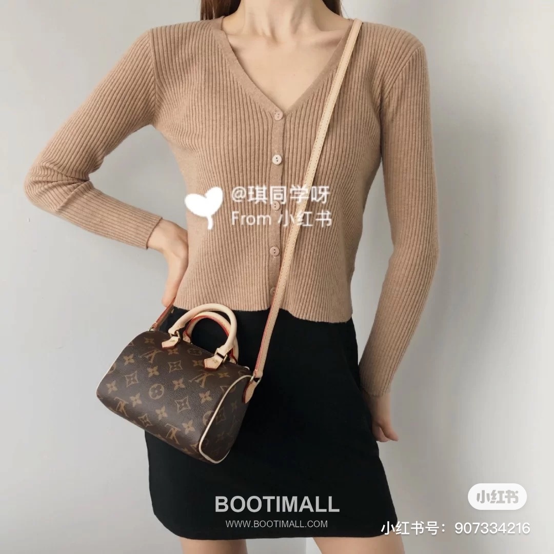 Louis Vuitton Nano Speedy Monogram Canvas Top Handle Crossbody Bag with Strap Detail 루이비통 나노 스피디 모노그램 캔버스 탑핸들 크로스백 스트랩 M61252 16cm 9