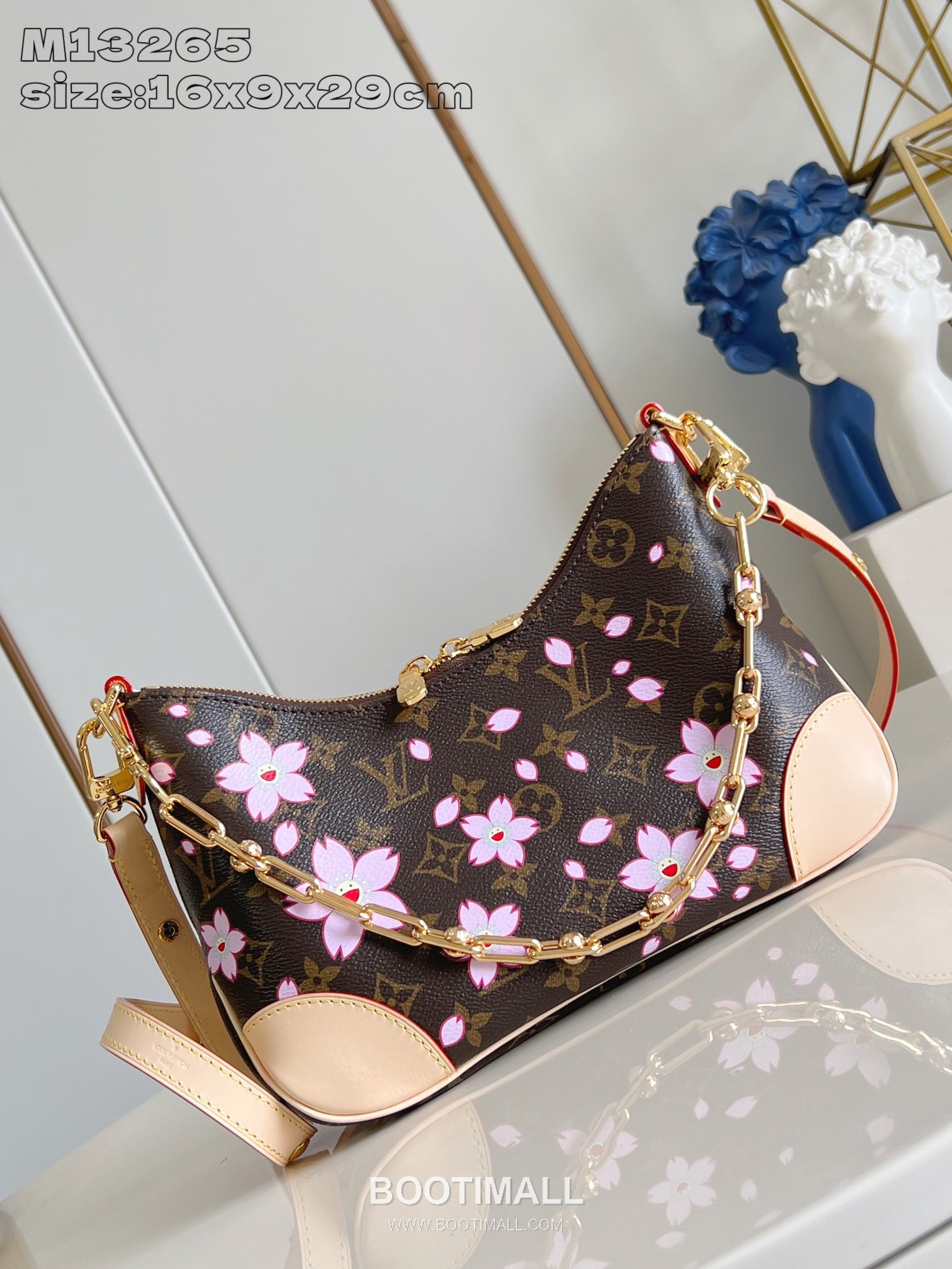 Louis Vuitton Boulogne Monogram Canvas Cherry Blossom Shoulder Bag with Stud Strap Detail 루이비통 불로뉴 모노그램 체리블라썸 숄더백 스터드스트랩 M13265 29cm 10