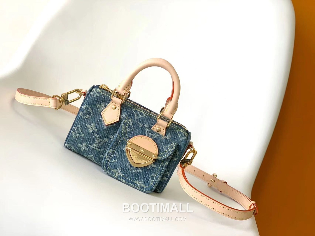 Louis Vuitton Nano Speedy Monogram Denim Canvas Boston Bag with Strap Pocket Detail 루이비통 나노 스피디 모노그램 데님 캔버스 보스턴백 스트랩 포켓 M82950 16cm 2