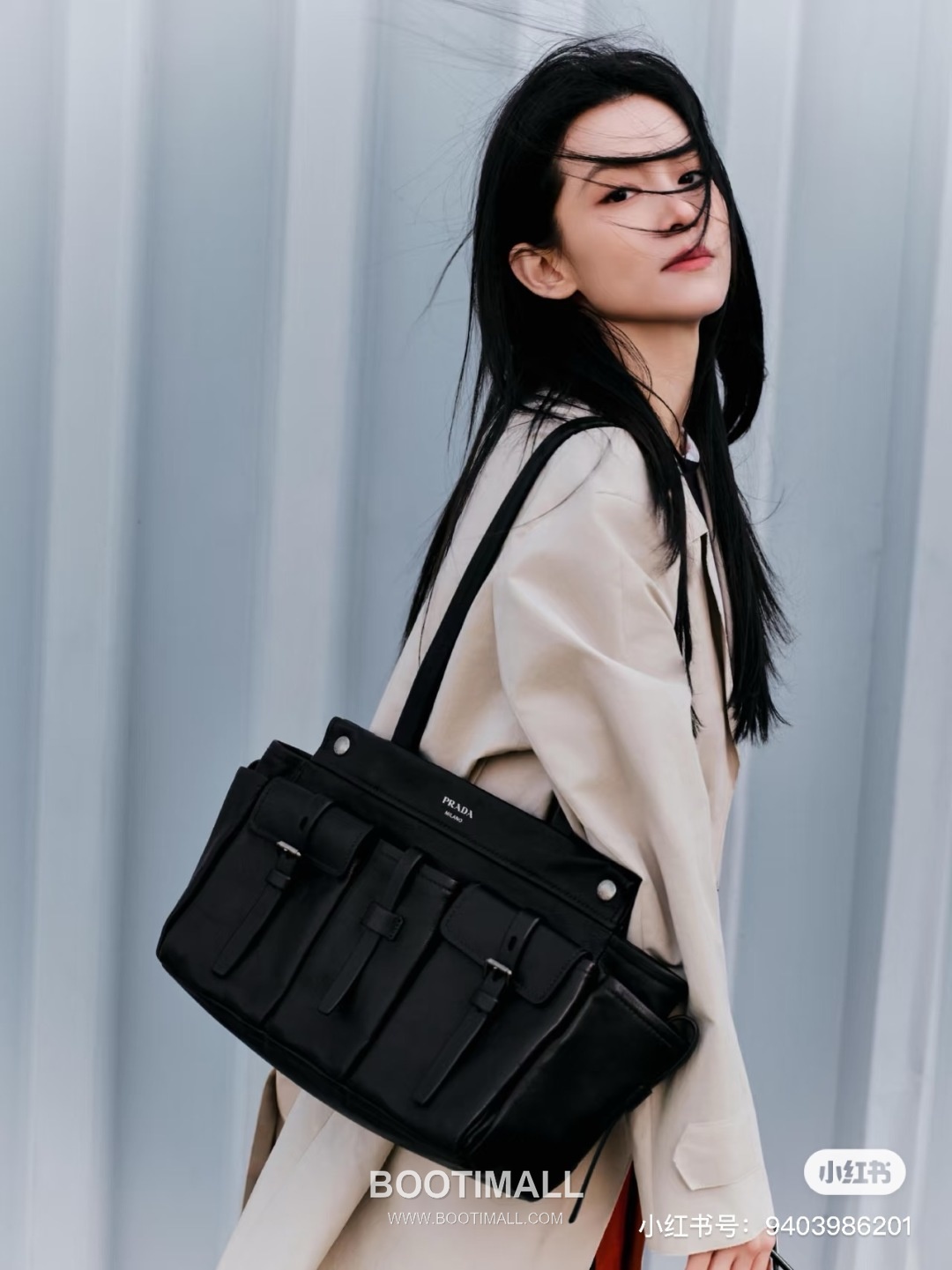 Prada Route Calfskin Tote Bag with Pocket Strap Buckle Detail 프라다 루트 카프스킨 토트백 포켓 스트랩 버클 1BG645 30cm 4