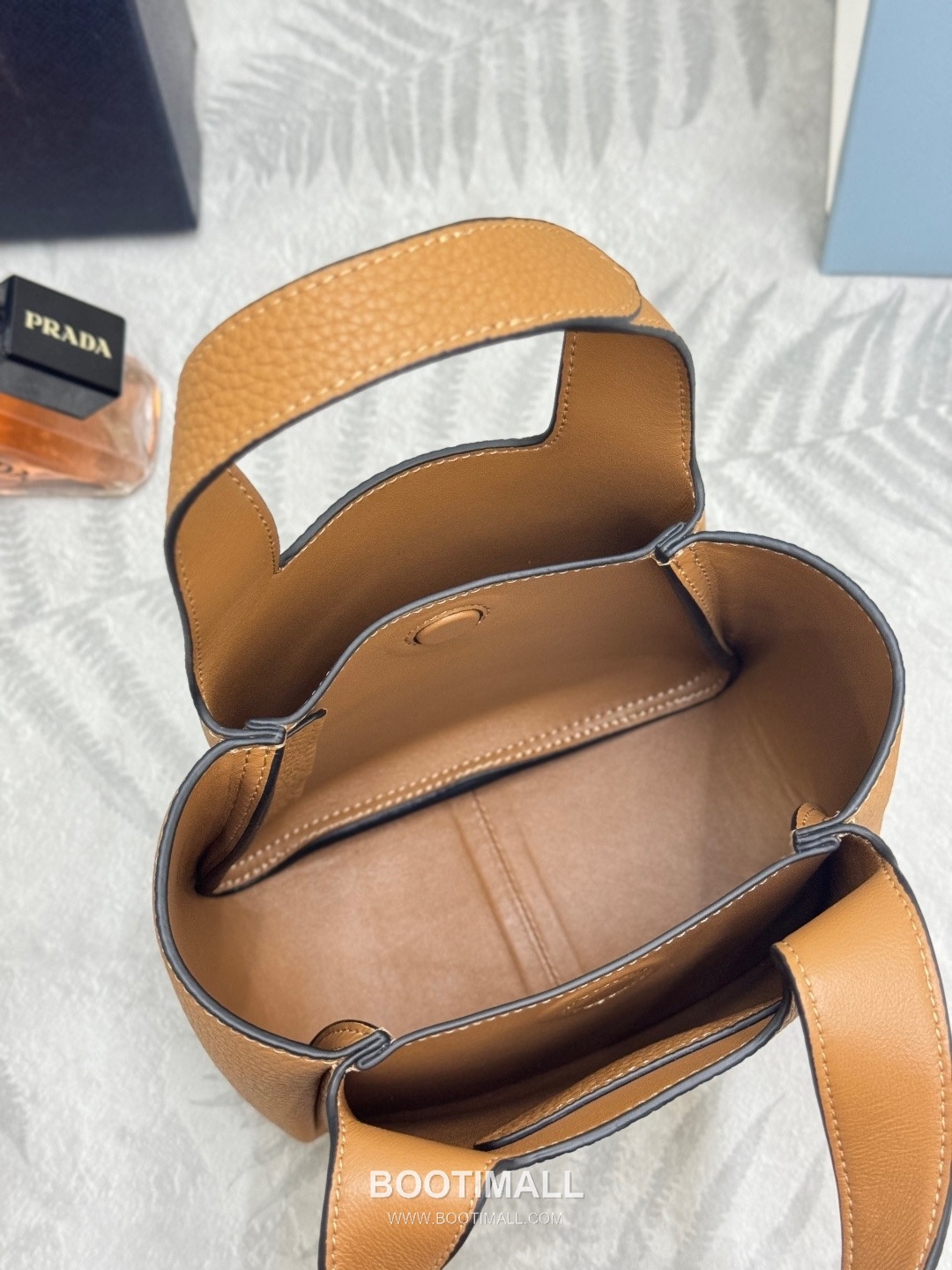 Prada Mini Deer Grain Calfskin Bucket Bag with Gold Hardware Detail 프라다 미니 디어그레인 카프스킨 버킷백 금속디테일 1BA349 18cm 8