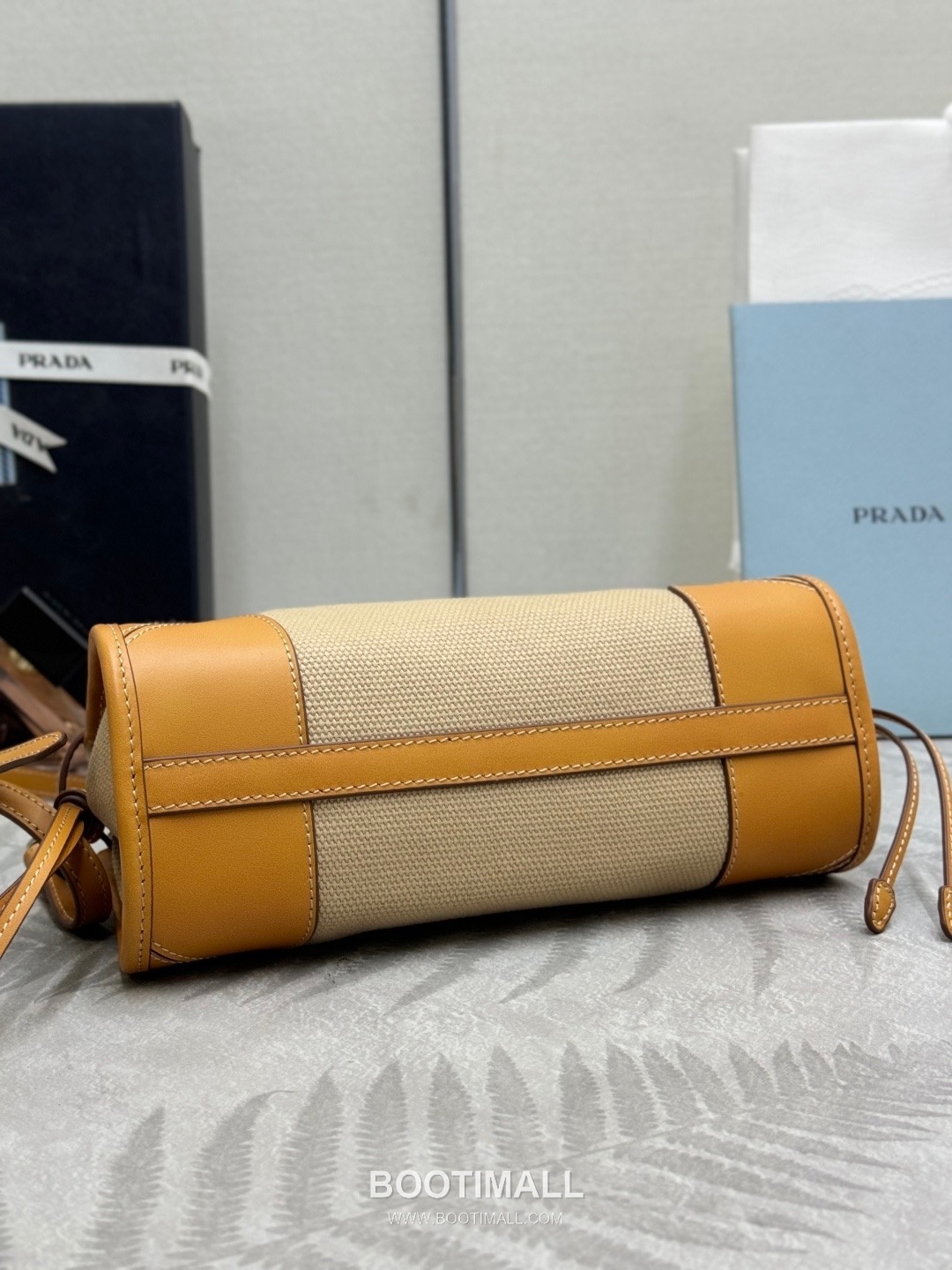 Prada Bonnie Linen Canvas Calfskin Mini Tote Bag with Strap Detail 프라다 보니 린넨 캔버스 카프스킨 미니 토트백 스트랩 1BA486 23.5cm 6