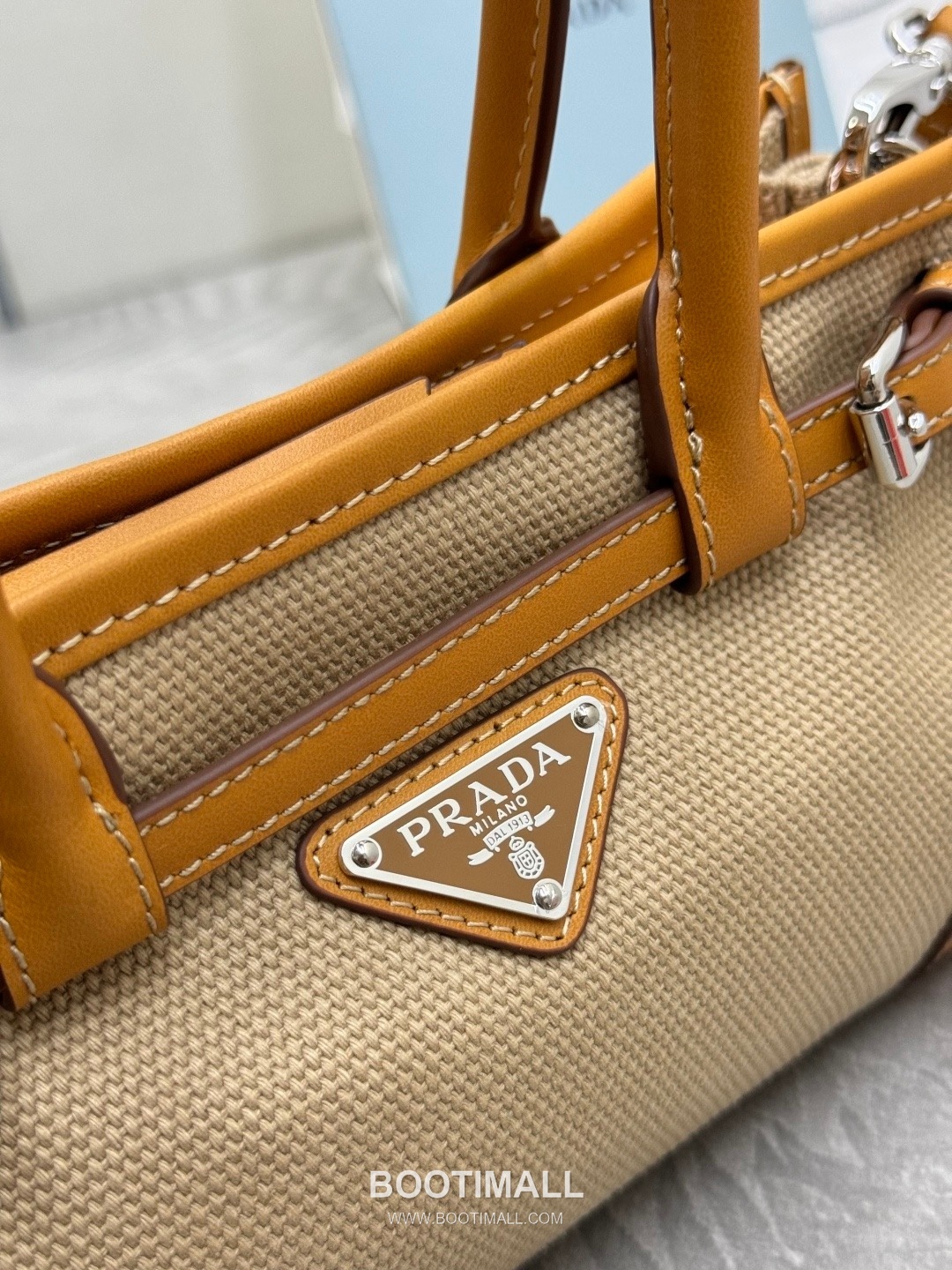 Prada Bonnie Linen Canvas Calfskin Mini Tote Bag with Strap Detail 프라다 보니 린넨 캔버스 카프스킨 미니 토트백 스트랩 1BA486 23.5cm 7