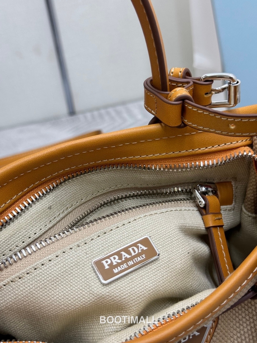 Prada Bonnie Linen Canvas Calfskin Mini Tote Bag with Strap Detail 프라다 보니 린넨 캔버스 카프스킨 미니 토트백 스트랩 1BA486 23.5cm 9