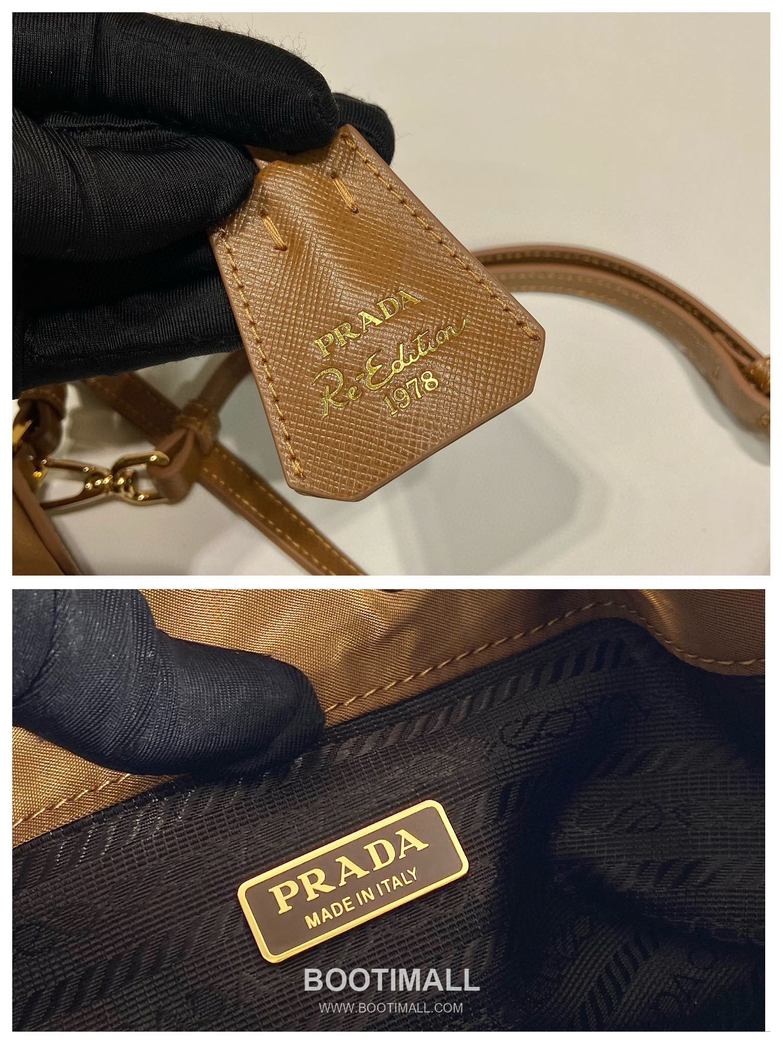 Prada Nylon Bucket Bag with Calfskin Strap Triangle Logo Key Charm Detail 프라다 나일론 카프스킨 스트랩 트라이앵글 로고 키참 버킷백 1BE067 15.5cm 17