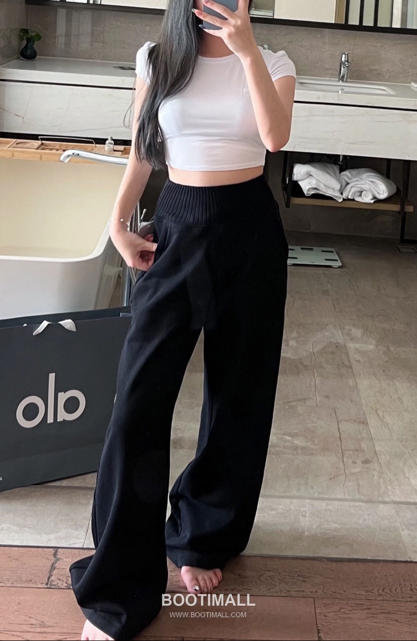 Alo Yoga High Waist Knit Wide Leg Sweatpants Fleece Patchwork Logo 알로요가 하이웨이스트 니트 와이드레그 스웨트팬츠 플리스 로고 10026 6