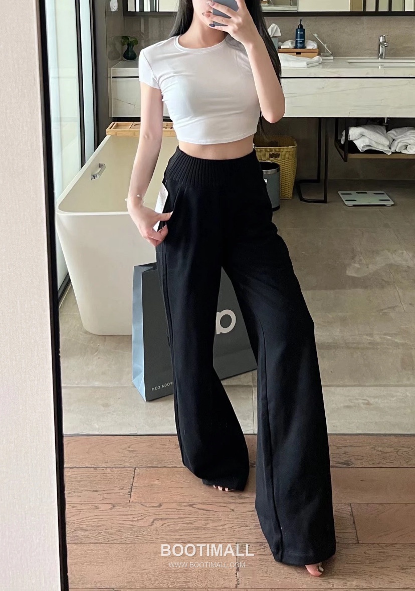 Alo Yoga High Waist Knit Wide Leg Sweatpants Fleece Patchwork Logo 알로요가 하이웨이스트 니트 와이드레그 스웨트팬츠 플리스 로고 10026 7