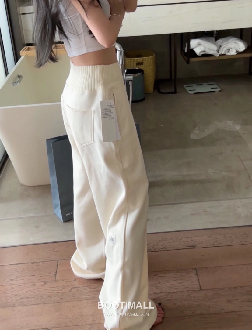Alo Yoga High Waist Knit Wide Leg Sweatpants Fleece Patchwork Logo 알로요가 하이웨이스트 니트 와이드레그 스웨트팬츠 플리스 로고 10026 3