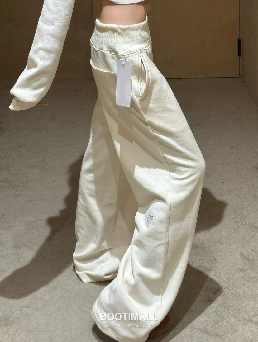 Alo Yoga High Waist Knit Wide Leg Sweatpants Fleece Patchwork Logo 알로요가 하이웨이스트 니트 와이드레그 스웨트팬츠 플리스 로고 10026 8