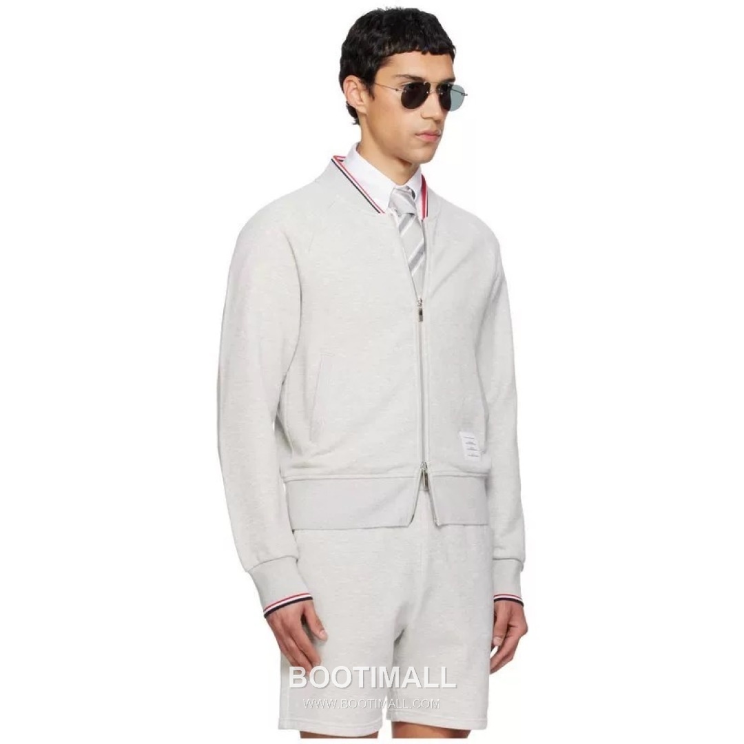 Thom Browne SS26 Cotton Zip-Up Varsity Jacket with Stripe Tape Detail 톰브라운 SS26 코튼 집업 바시티 재킷 스트라이프 테이프 디테일 WT262222 3