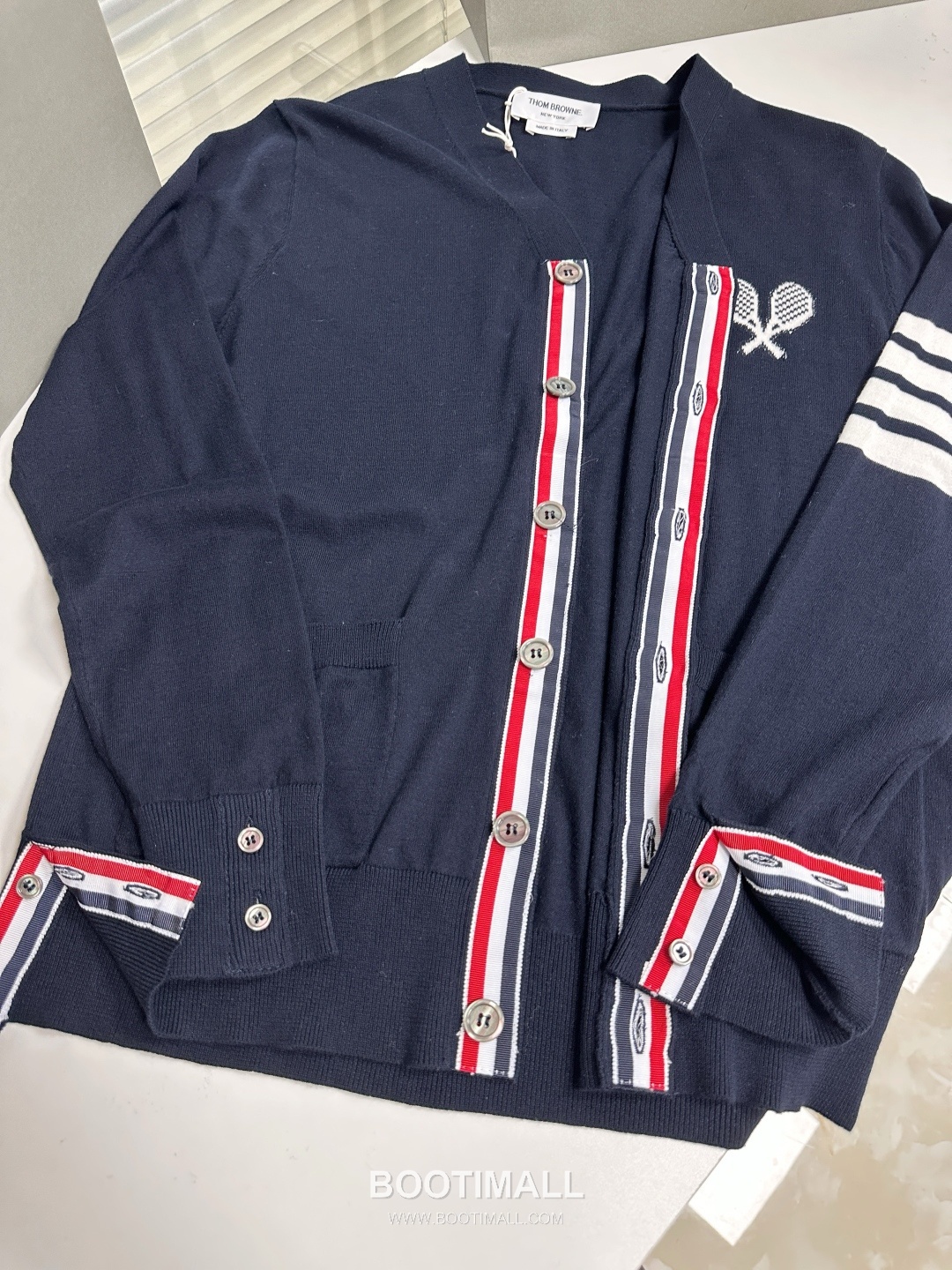 Thom Browne SS26 Cotton Jacquard Tennis Racket Cardigan with 4-Bar Stripe Detail 톰브라운 SS26 코튼 자카드 테니스 라켓 가디건 4바 스트라이프 디테일 KT262420 7