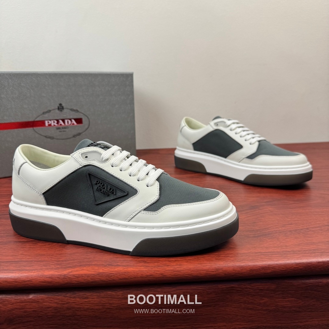Prada Waxed Calfskin Mesh Patchwork Low Sneakers with Triangle Logo Detail 프라다 왁싱 카프스킨 메쉬 패치워크 로우 스니커즈 삼각 로고 디테일 4.5cm 1