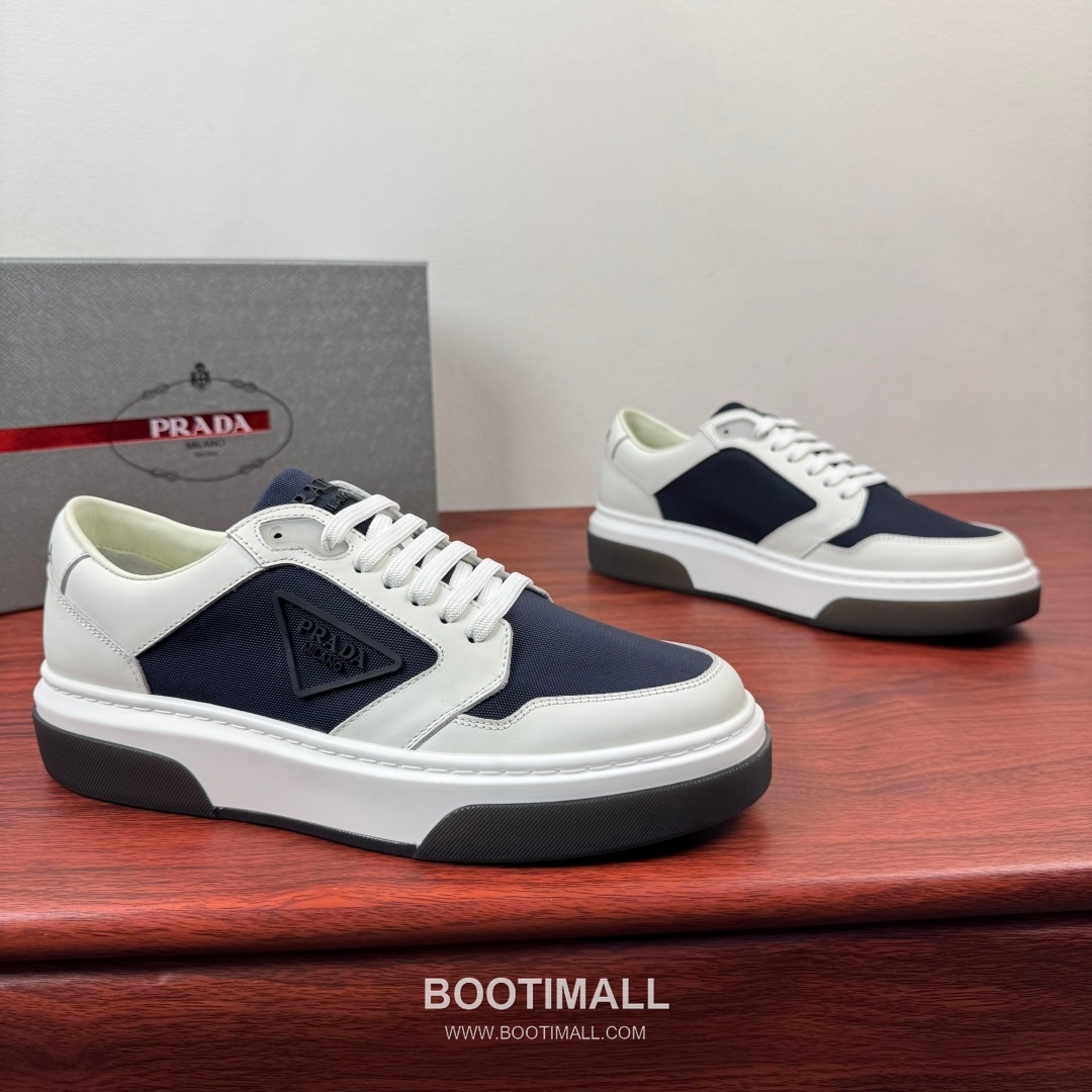 Prada Waxed Calfskin Mesh Patchwork Low Sneakers with Triangle Logo Detail 프라다 왁싱 카프스킨 메쉬 패치워크 로우 스니커즈 삼각 로고 디테일 4.5cm 1