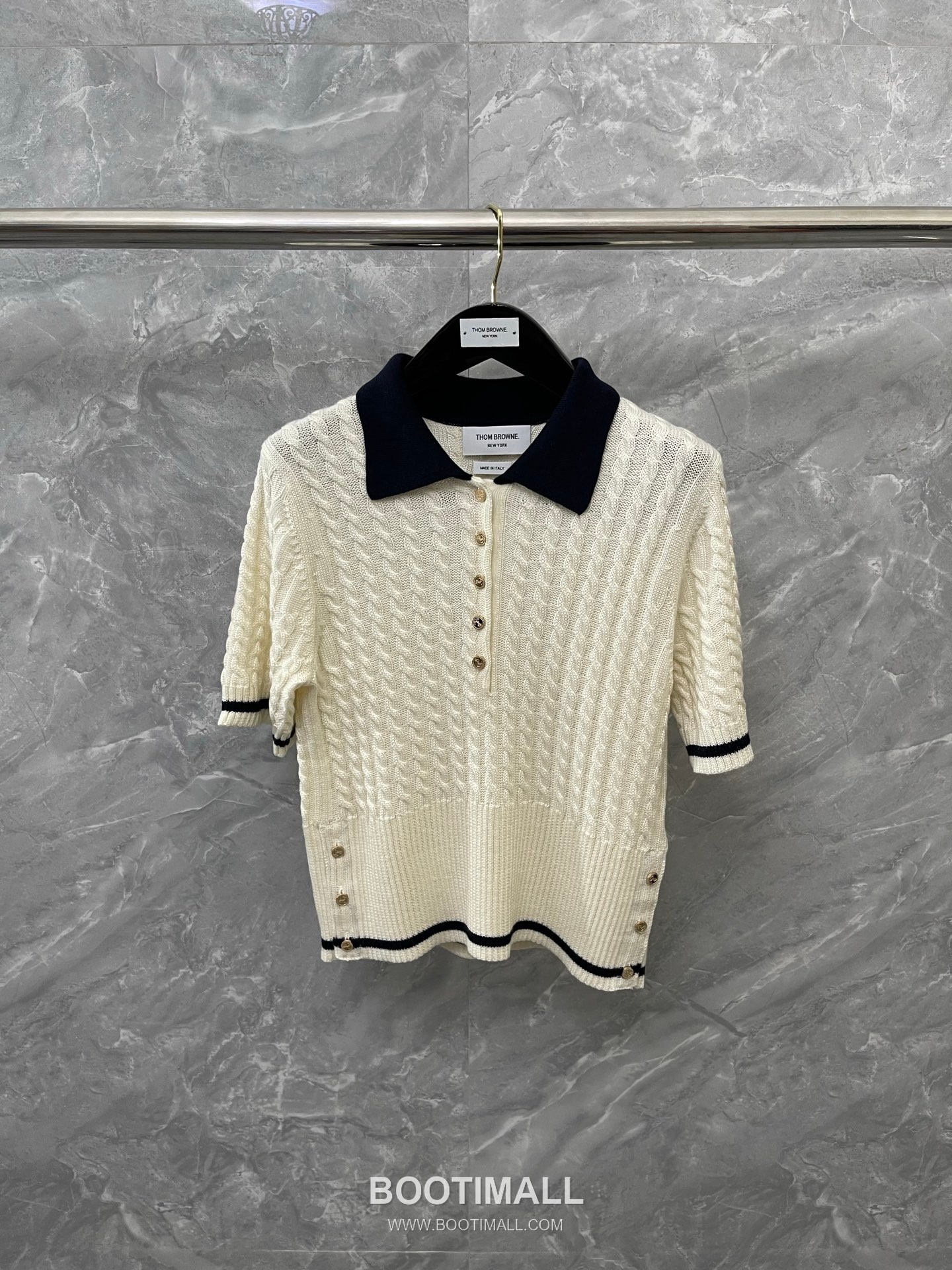 Thom Browne 2026 S/S Merino Wool Cable Knit Button Polo T-Shirt 톰브라운 2026SS 메리노 울 케이블 니트 버튼 폴로 티셔츠 10