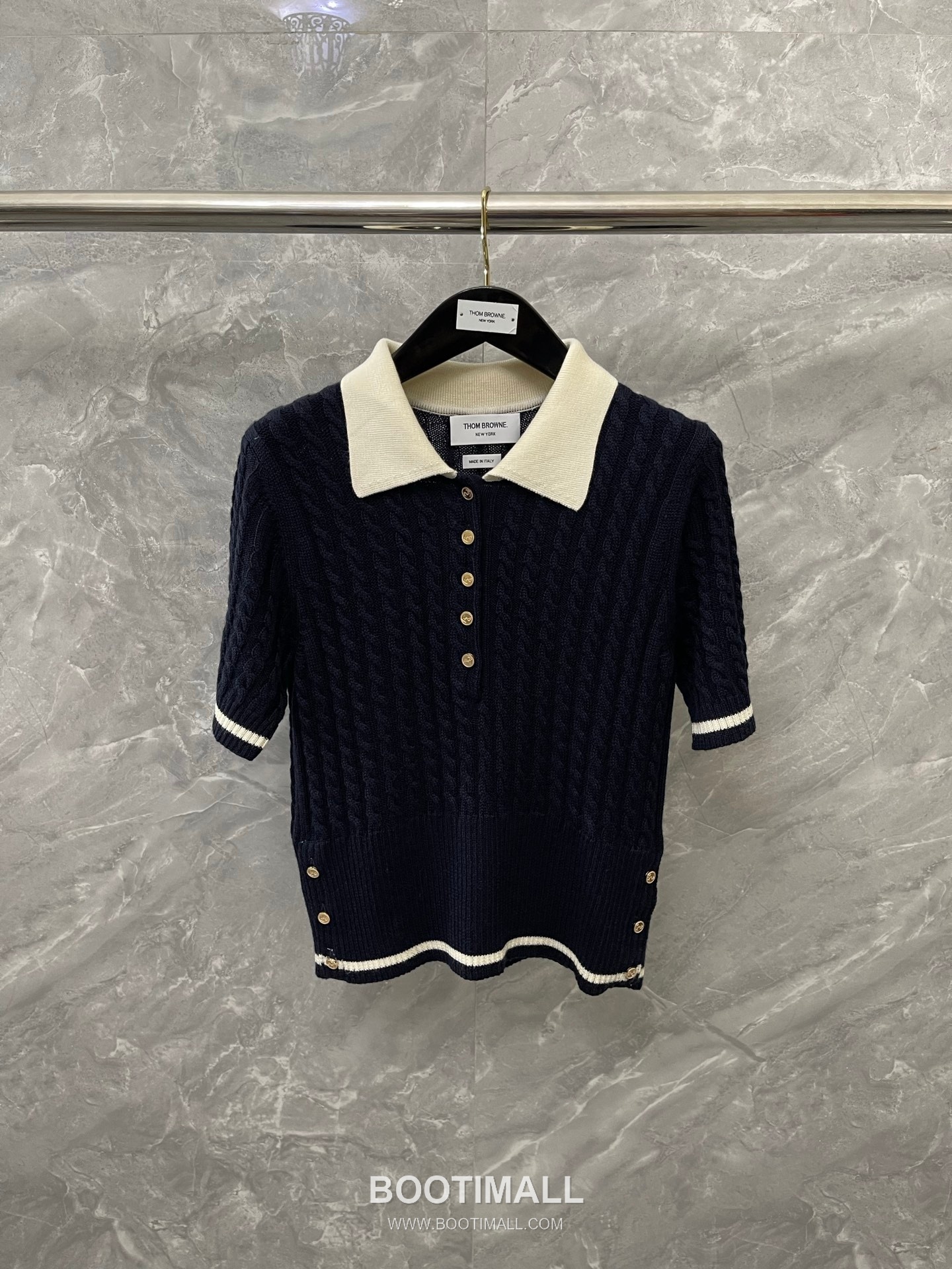 Thom Browne 2026 S/S Merino Wool Cable Knit Button Polo T-Shirt 톰브라운 2026SS 메리노 울 케이블 니트 버튼 폴로 티셔츠 1