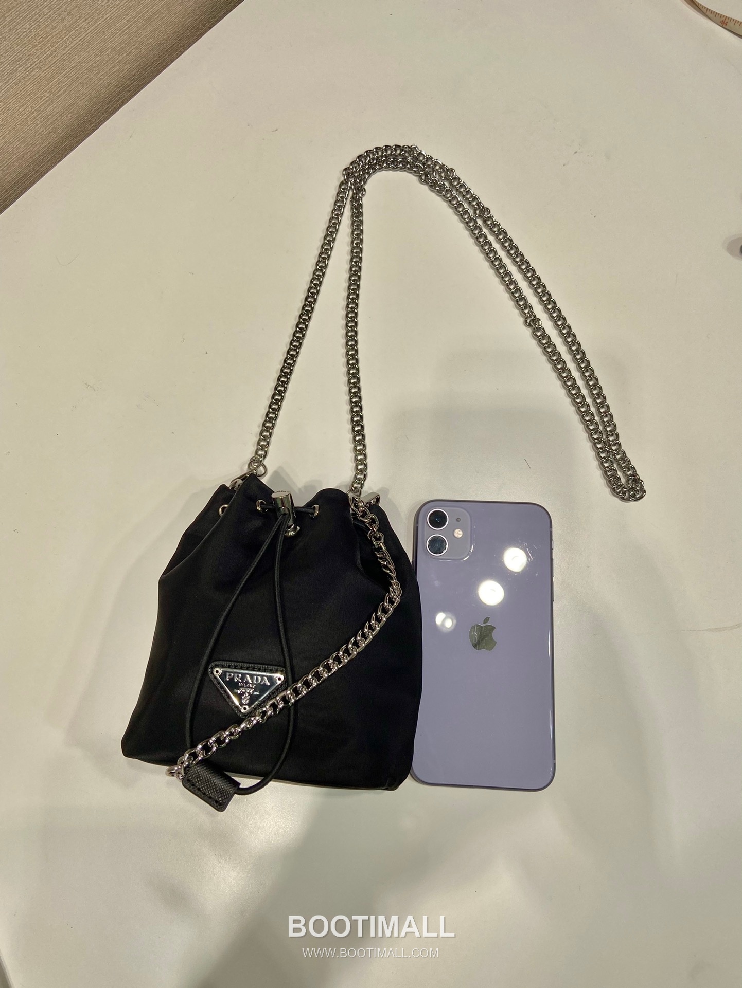Prada Nylon Mini Bucket Bag with Chain Strap and Drawstring Closure 프라다 나일론 체인 스트랩 드로스트링 미니 버킷백 1BH612 12cm 8