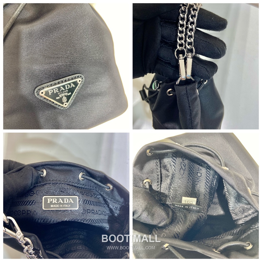 Prada Nylon Mini Bucket Bag with Chain Strap and Drawstring Closure 프라다 나일론 체인 스트랩 드로스트링 미니 버킷백 1BH612 12cm 10