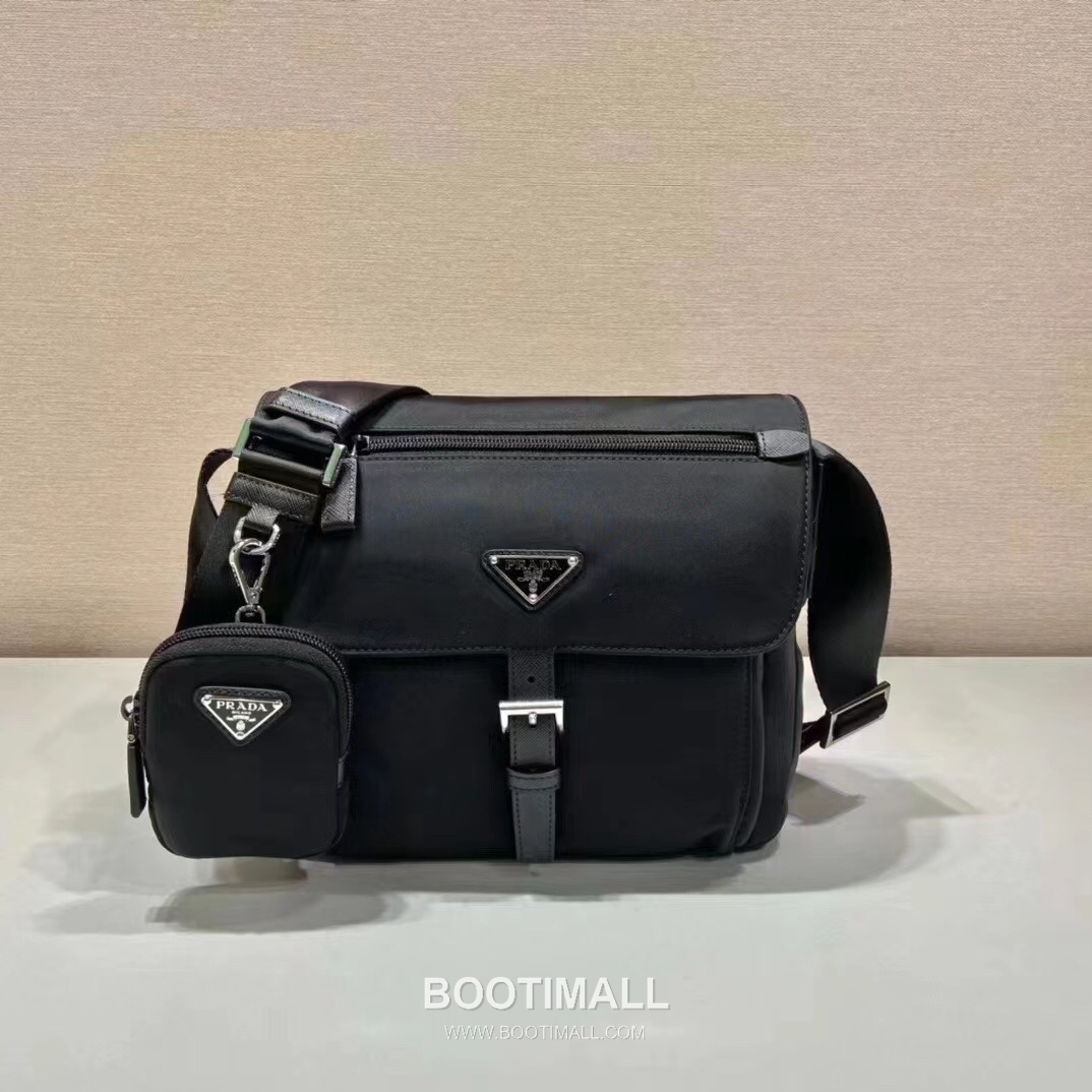 Prada Nylon Crossbody Bag with Saffiano Trim and Front Pocket Detail 프라다 나일론 사피아노 트림 프론트 포켓 크로스바디백 1BD994 25cm 1