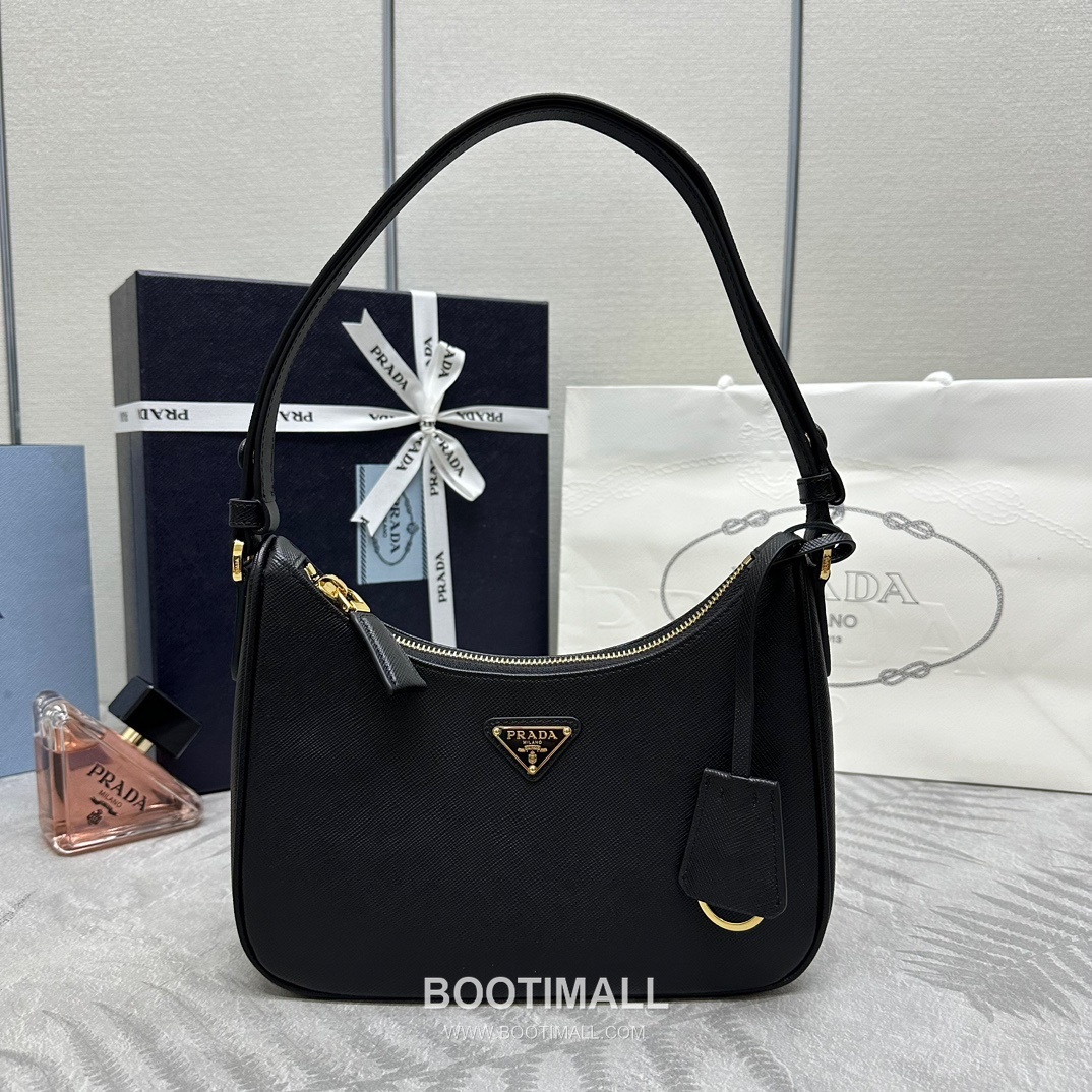 Prada Hobo Crossgrain Calfskin Shoulder Bag with Triangle Logo Strap 프라다 호보 크로스그레인 카프스킨 트라이앵글 로고 스트랩 숄더백 1BC204 22cm 1