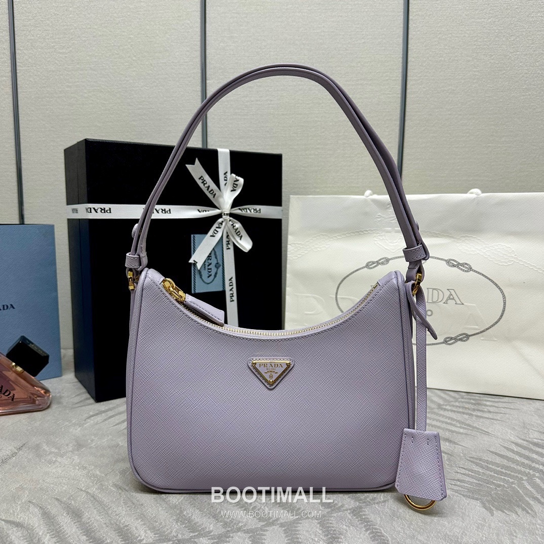 Prada Hobo Crossgrain Calfskin Shoulder Bag with Triangle Logo Strap 프라다 호보 크로스그레인 카프스킨 트라이앵글 로고 스트랩 숄더백 1BC204 22cm 1