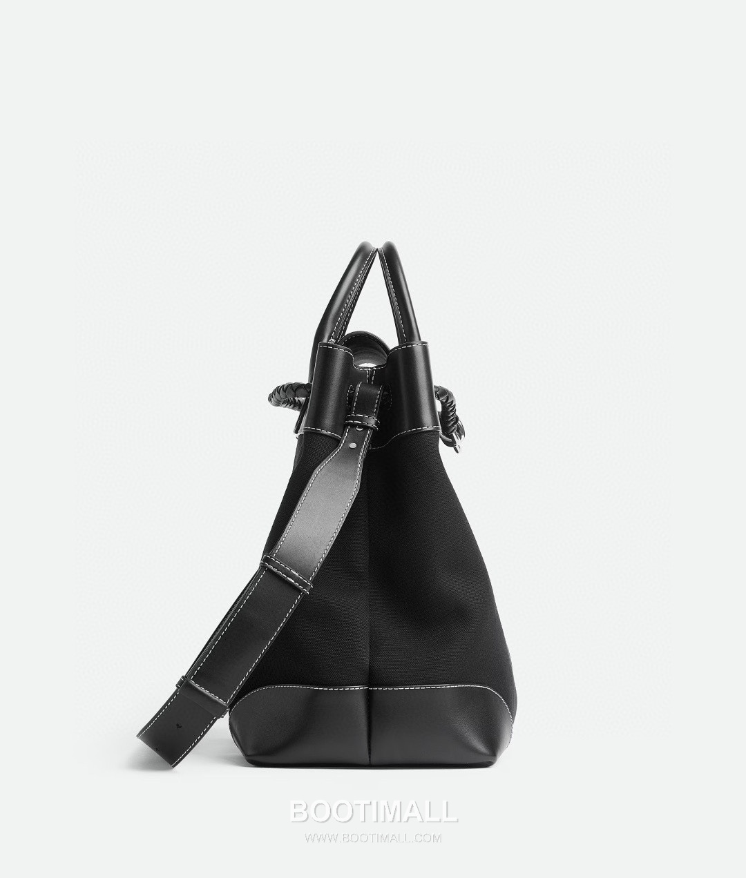 Bottega Veneta Andiamo Voyager Calfskin Canvas Leather Black Drawstring Travel Tote Bag 보테가베네타 안디아모 보이저 카프스킨 캔버스 레더 블랙 드로스트링 트래블 토트백 43cm 4