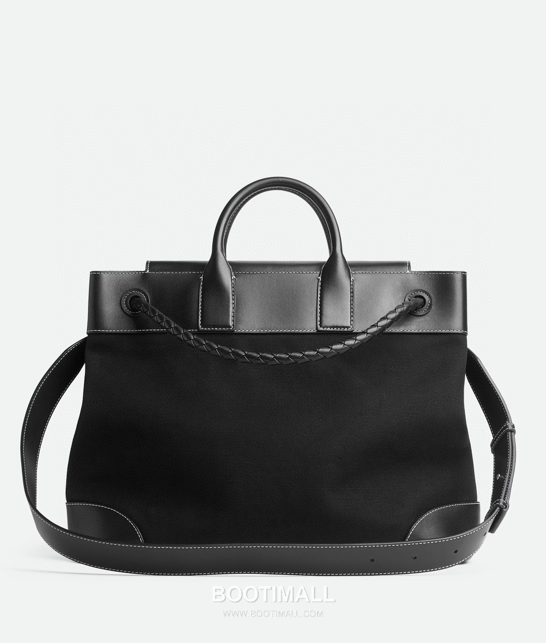 Bottega Veneta Andiamo Voyager Calfskin Canvas Leather Black Drawstring Travel Tote Bag 보테가베네타 안디아모 보이저 카프스킨 캔버스 레더 블랙 드로스트링 트래블 토트백 43cm 5