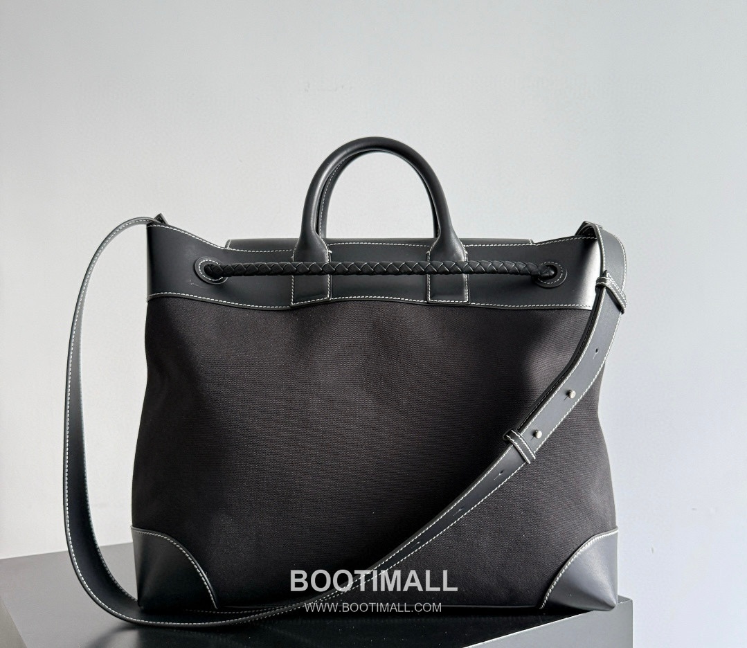 Bottega Veneta Andiamo Voyager Calfskin Canvas Leather Black Drawstring Travel Tote Bag 보테가베네타 안디아모 보이저 카프스킨 캔버스 레더 블랙 드로스트링 트래블 토트백 43cm 8