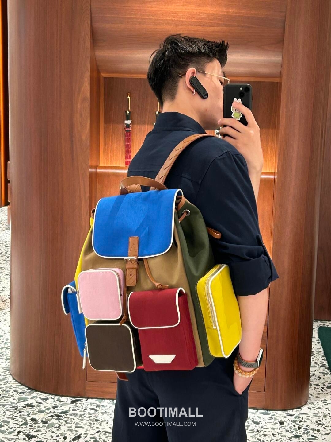 Bottega Veneta Crossroad Calfskin Leather Nylon Black Multi Pocket Backpack 보테가베네타 크로스로드 카프스킨 나일론 레더 블랙 멀티 포켓 백팩 20191980 42cm 2