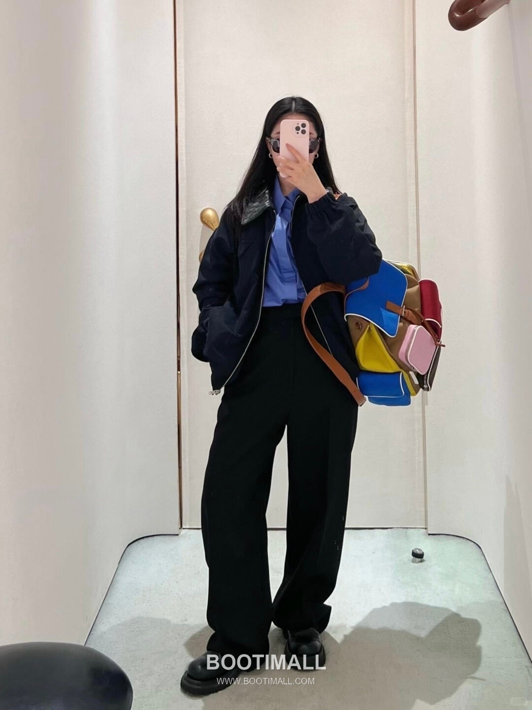 Bottega Veneta Crossroad Calfskin Leather Nylon Black Multi Pocket Backpack 보테가베네타 크로스로드 카프스킨 나일론 레더 블랙 멀티 포켓 백팩 20191980 42cm 6