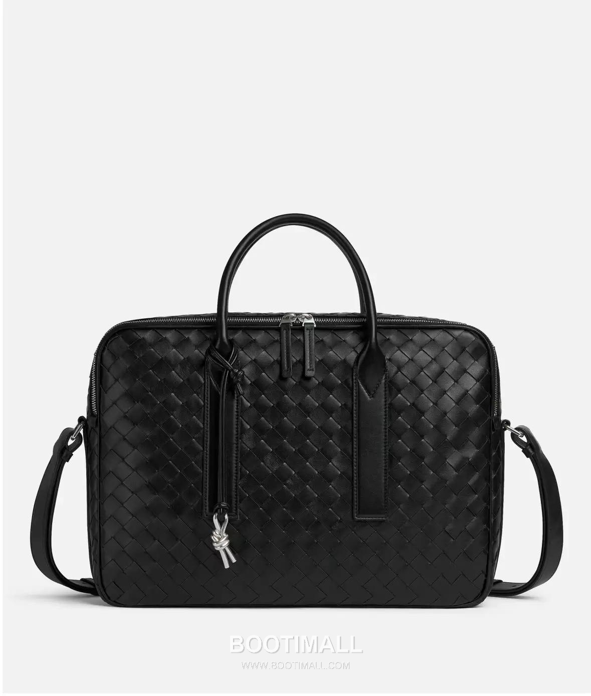 Bottega Veneta GetAway Calfskin Leather Black Dual Compartment Top Handle Crossbody Briefcase Bag 보테가베네타 겟어웨이 카프스킨 레더 블랙 더블 컴파트먼트 탑핸들 크로스바디 브리프케이스백 20191980 39cm 5