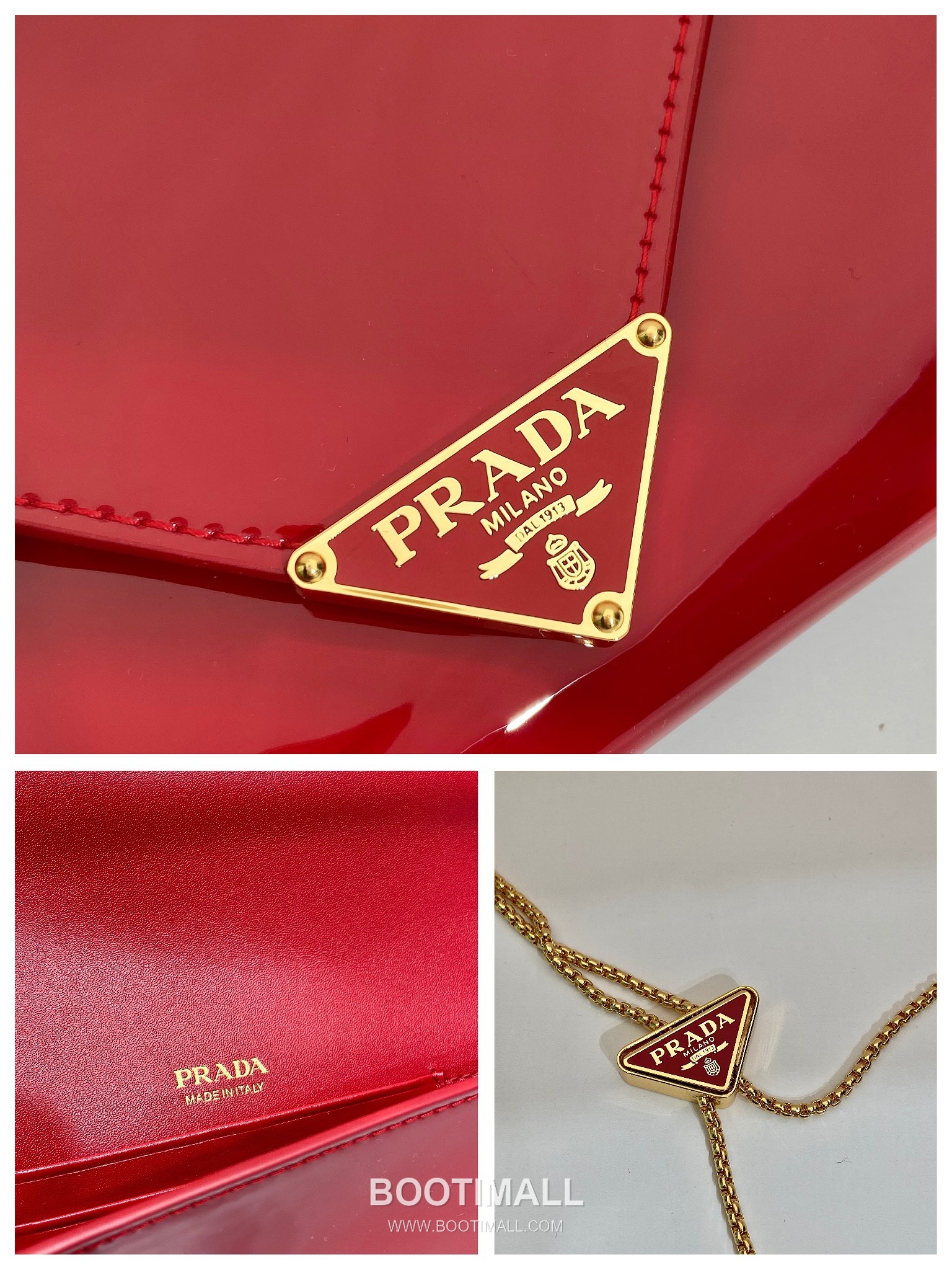 Prada Patent Leather Envelope Clutch Bag with Triangle Logo Chain Strap Detail 프라다 페이턴트 레더 트라이앵글 로고 체인 스트랩 엔벨로프 클러치백 1BP051 20cm 9