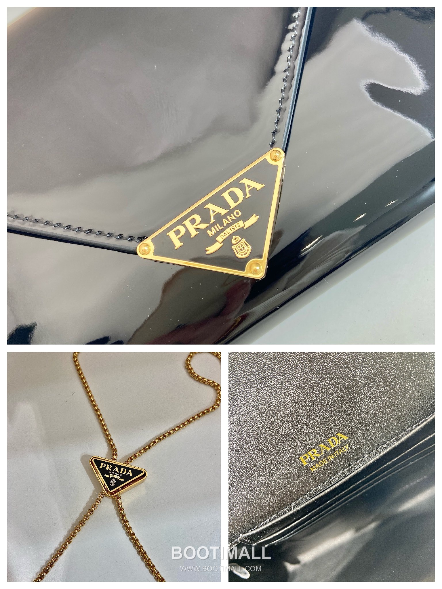 Prada Patent Leather Envelope Clutch Bag with Triangle Logo Chain Strap Detail 프라다 페이턴트 레더 트라이앵글 로고 체인 스트랩 엔벨로프 클러치백 1BP051 20cm 9