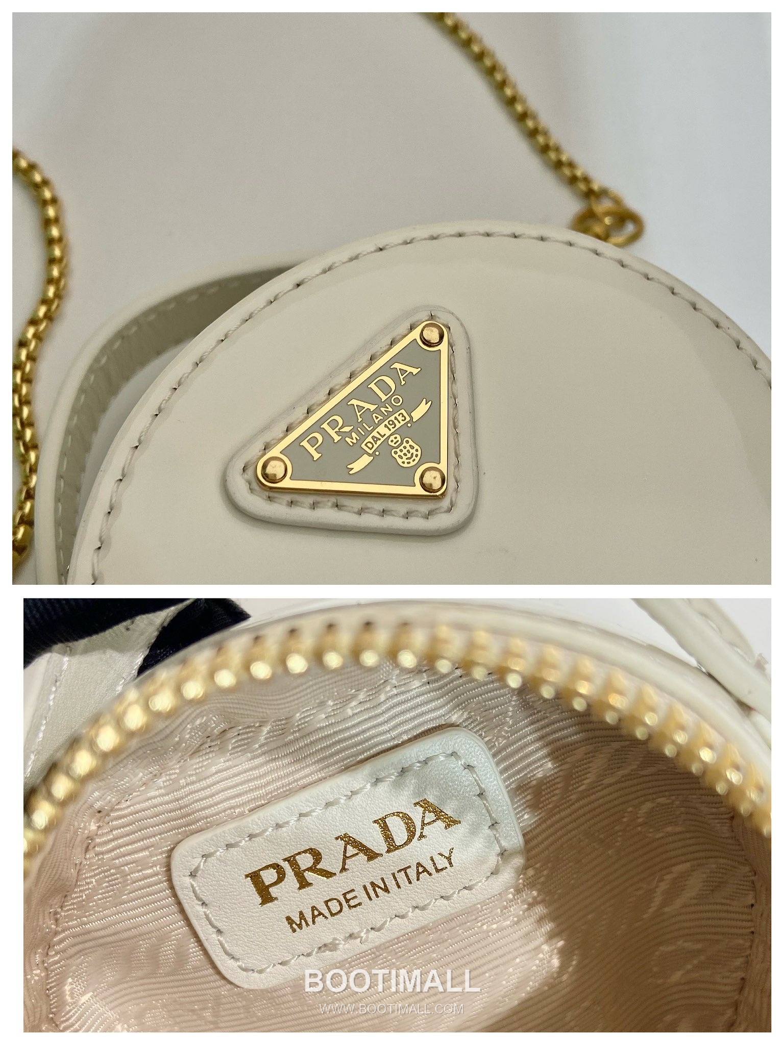 Prada Patent Leather Round Mini Clutch Bag with Chain Strap Detail 프라다 페이턴트 레더 라운드 체인 스트랩 미니 클러치백 1NR023 8cm 9