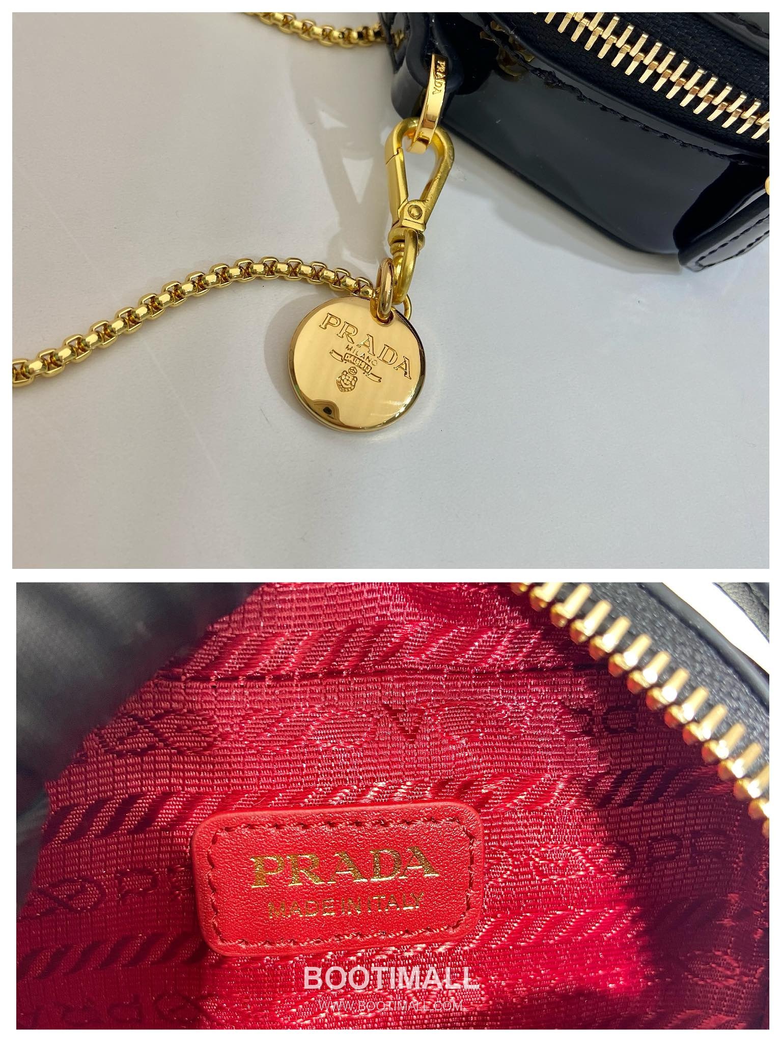 Prada Patent Leather Mini Crossbody Bag with Triangle Logo Chain Strap Detail 프라다 페이턴트 레더 트라이앵글 로고 체인 스트랩 미니 크로스백 1NR025 11cm 9