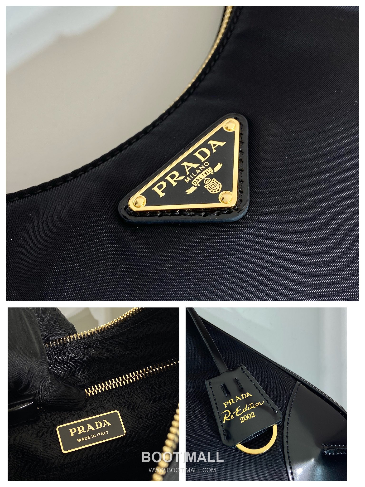 Prada Nylon Patent Leather Hobo Bag with Curved Shape and Metal Detail 프라다 나일론 페이턴트 가죽 커브드 메탈 디테일 호보백 1BC214 27cm 9