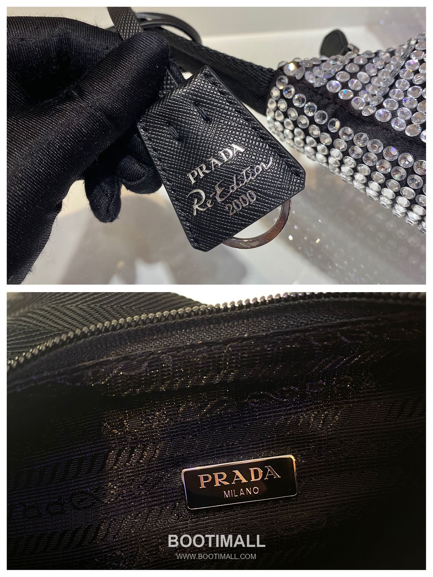 Prada Crystal Mesh Hobo Bag with Zip Closure and Strap Detail 프라다 크리스탈 메쉬 지퍼 스트랩 호보백 1NE515 23cm 9