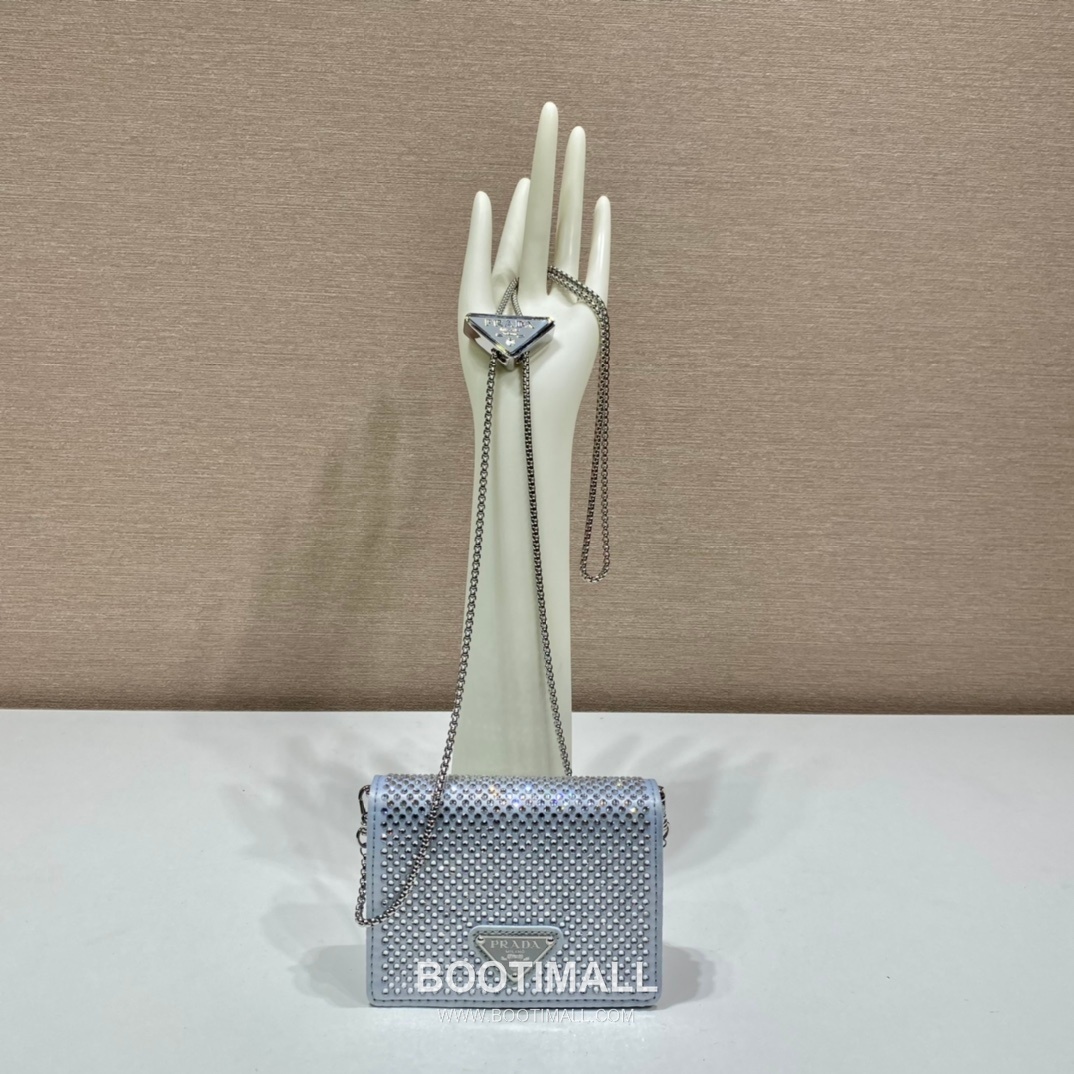 Prada Crystal Duchesse Card Holder Mini Bag with Chain Strap and Logo Detail 프라다 크리스탈 듀체스 체인 스트랩 카드홀더 미니백 1MR024 11.5cm 1