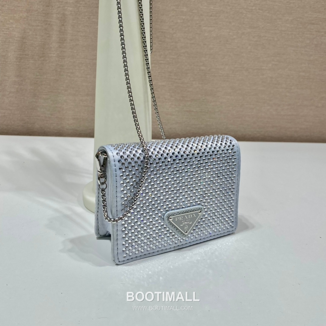 Prada Crystal Duchesse Card Holder Mini Bag with Chain Strap and Logo Detail 프라다 크리스탈 듀체스 체인 스트랩 카드홀더 미니백 1MR024 11.5cm 2
