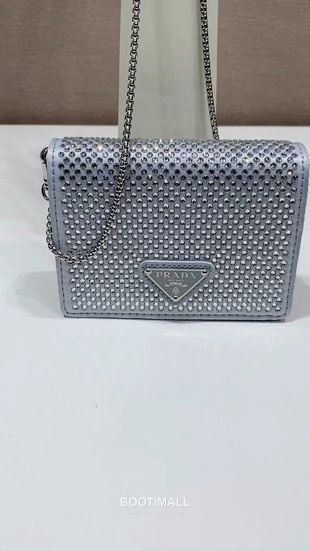 Prada Crystal Duchesse Card Holder Mini Bag with Chain Strap and Logo Detail 프라다 크리스탈 듀체스 체인 스트랩 카드홀더 미니백 1MR024 11.5cm 11