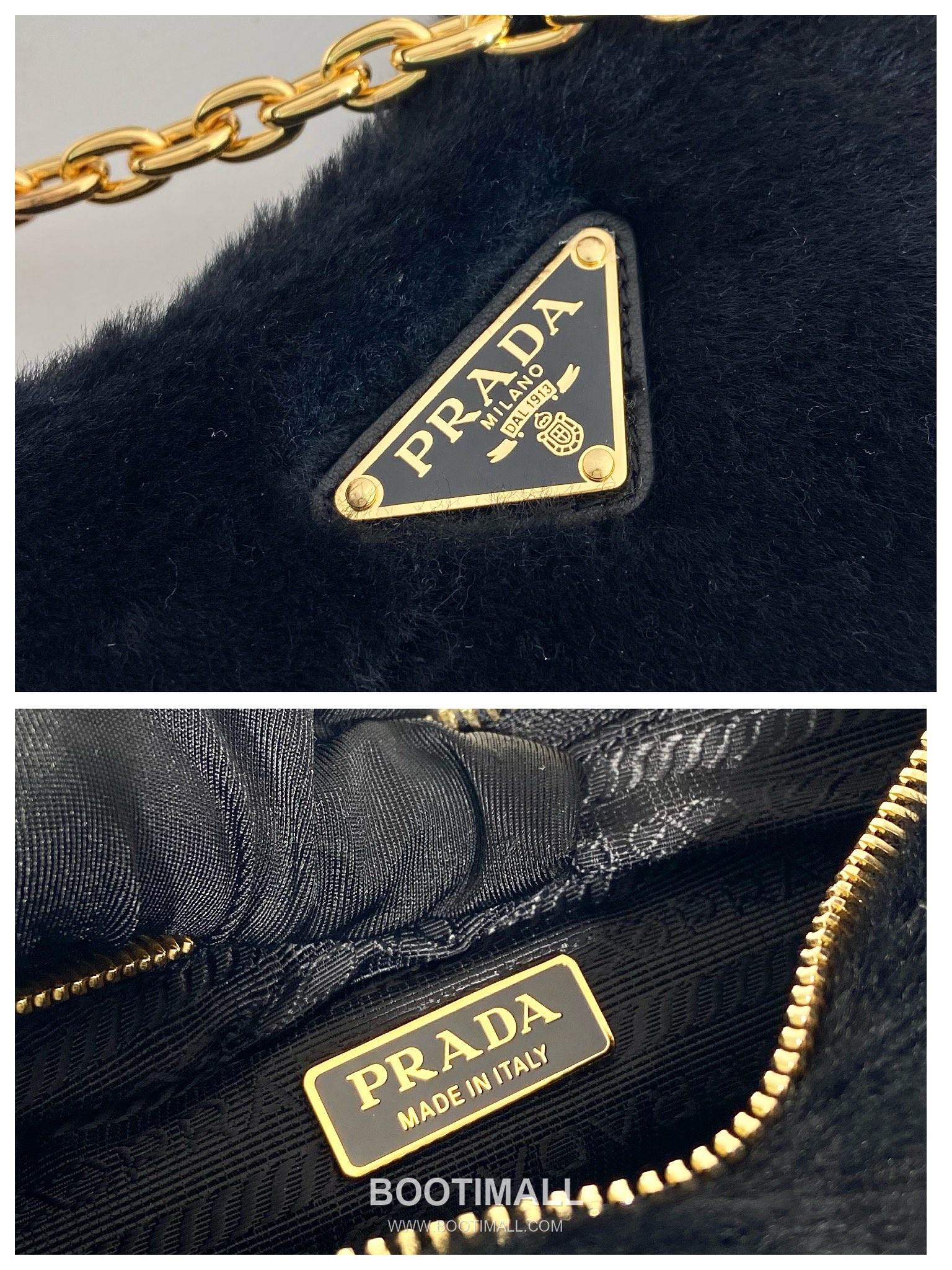 Prada Goat Fur Hobo Bag with Chain Strap and Fur Handle 프라다 고트 퍼 체인 스트랩 퍼 호보백 1BC204 23cm 9