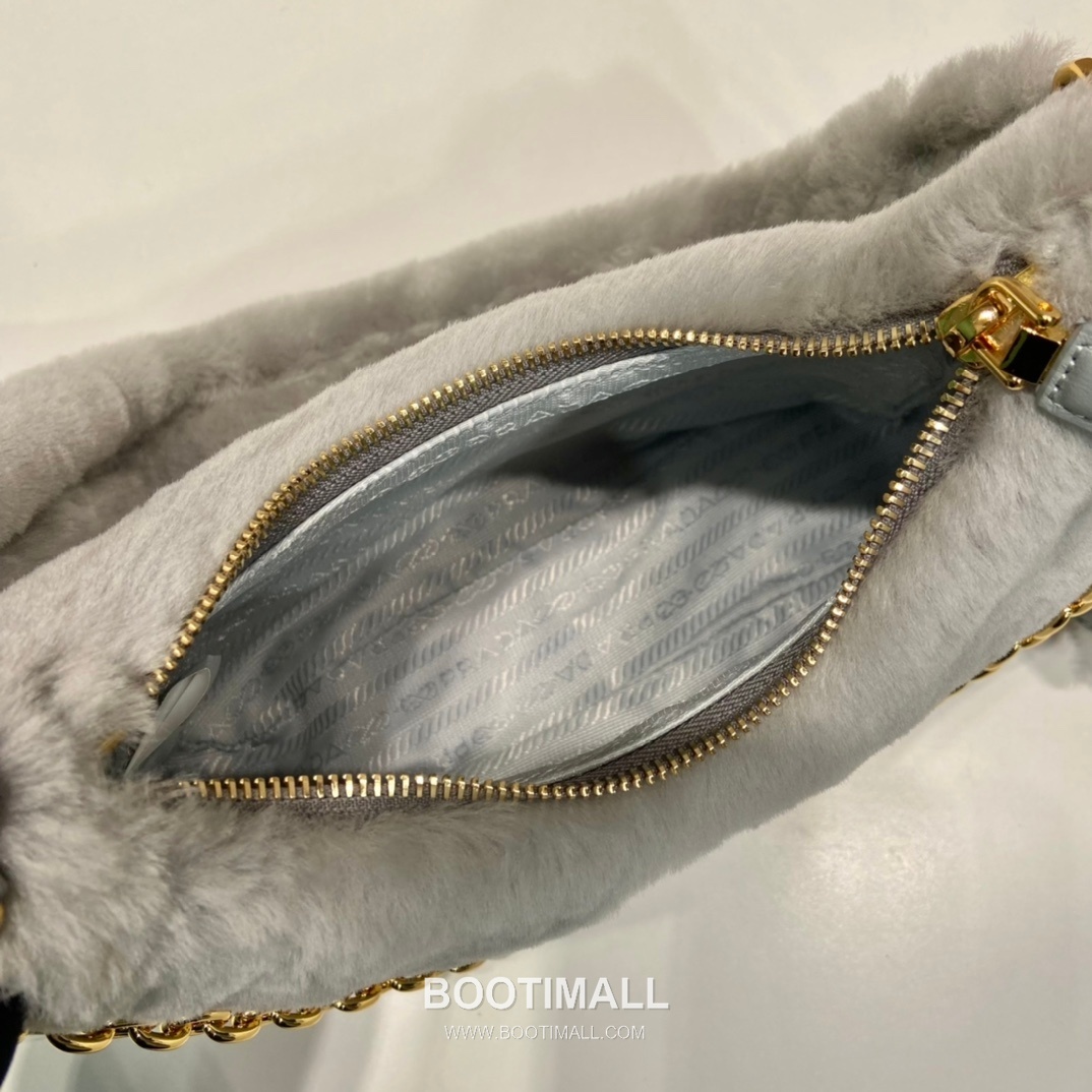Prada Goat Fur Hobo Bag with Chain Strap and Fur Handle 프라다 고트 퍼 체인 스트랩 퍼 호보백 1BC204 23cm 8