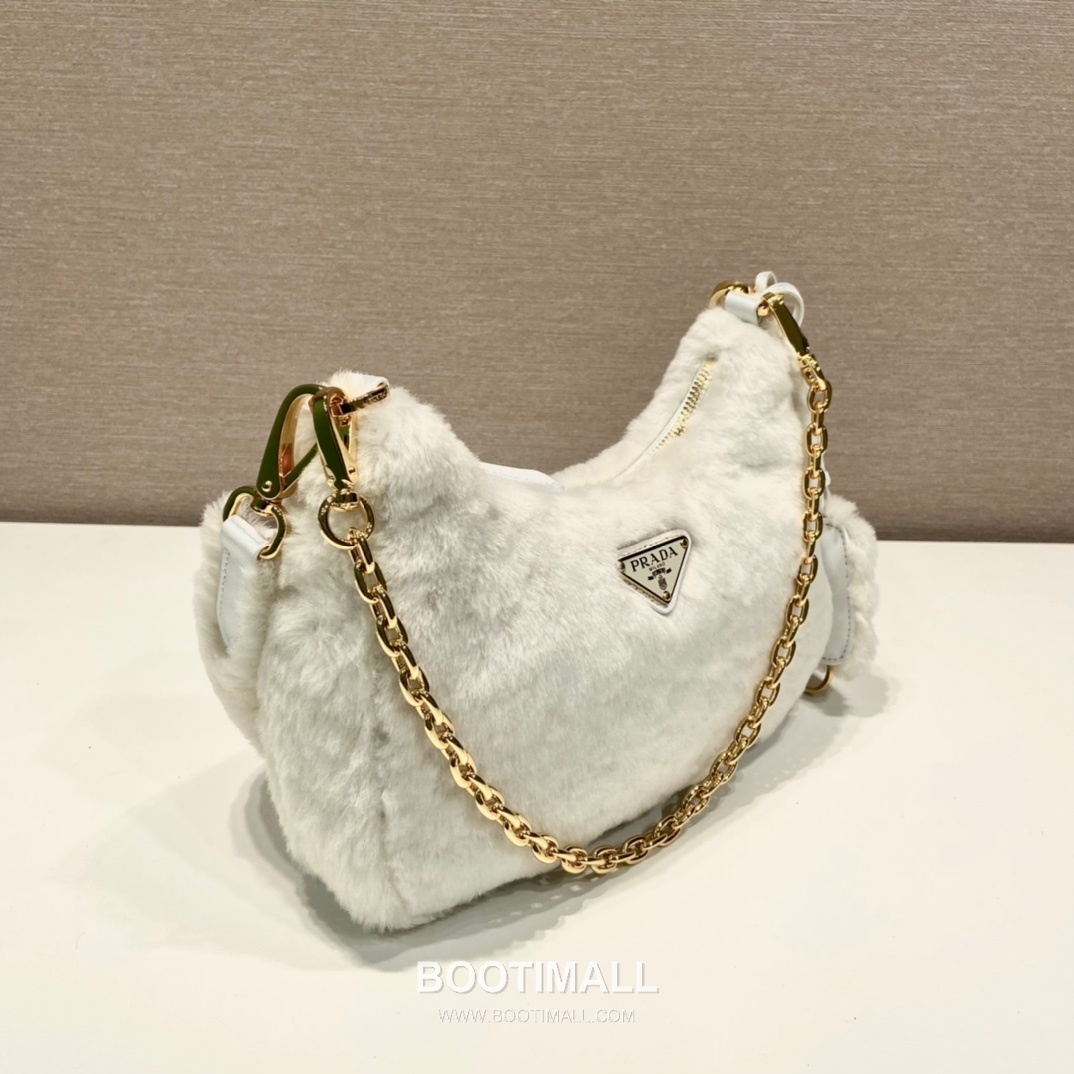 Prada Goat Fur Hobo Bag with Chain Strap and Fur Handle 프라다 고트 퍼 체인 스트랩 퍼 호보백 1BC204 23cm 4